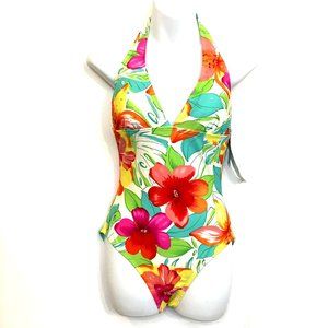 Beach Bay Flower Print One Piece Swimsuit Sz 10 NWT